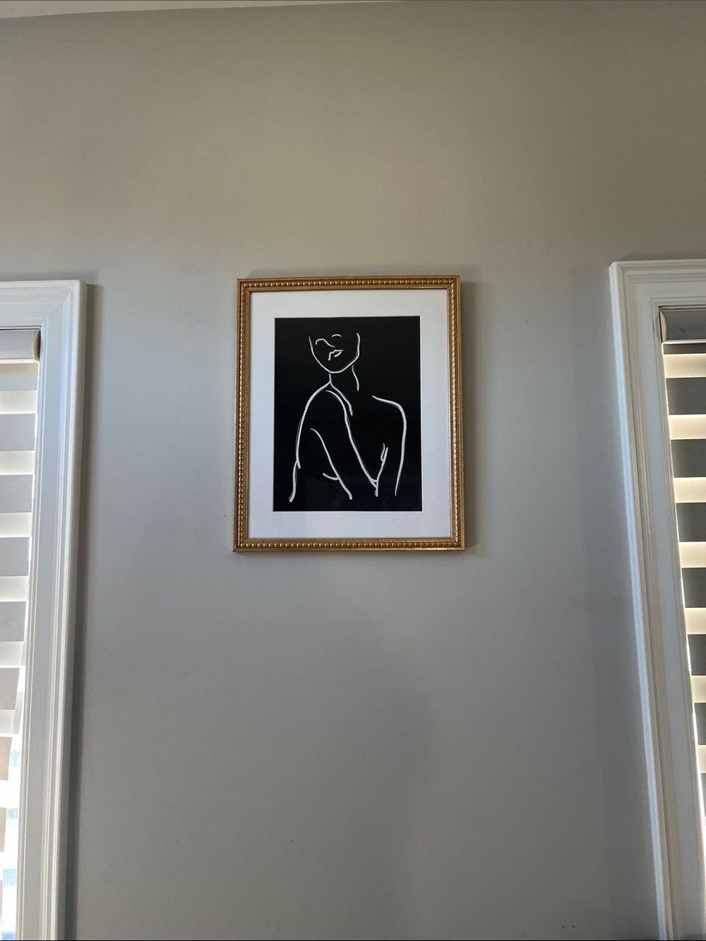 Gold Framed Minimalist Line Art Wall Print - Black & White